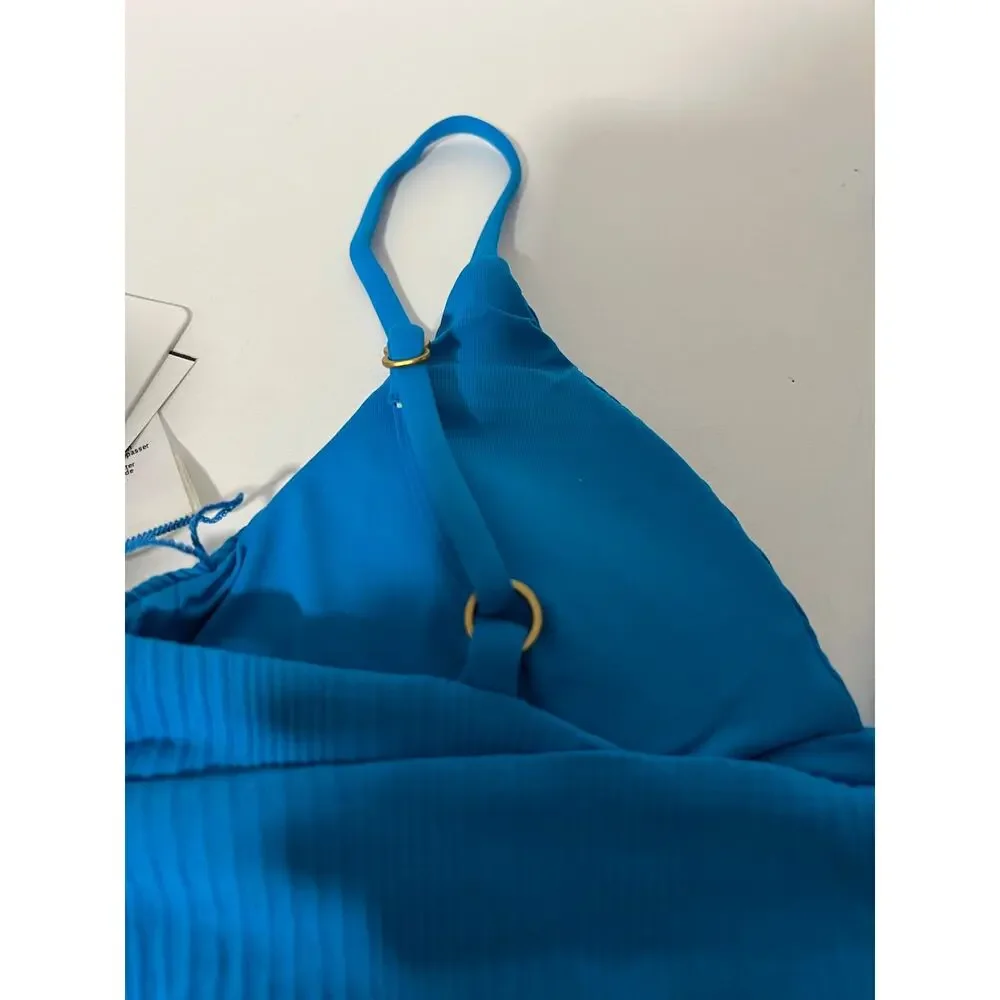 NWT L*Space Women's Ribbed Pointelle Winnie Bikini Swim Top Electric Blue Size S